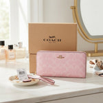 Coach Signature Pink Accordion Zip Around Wallet with Wrist Strap