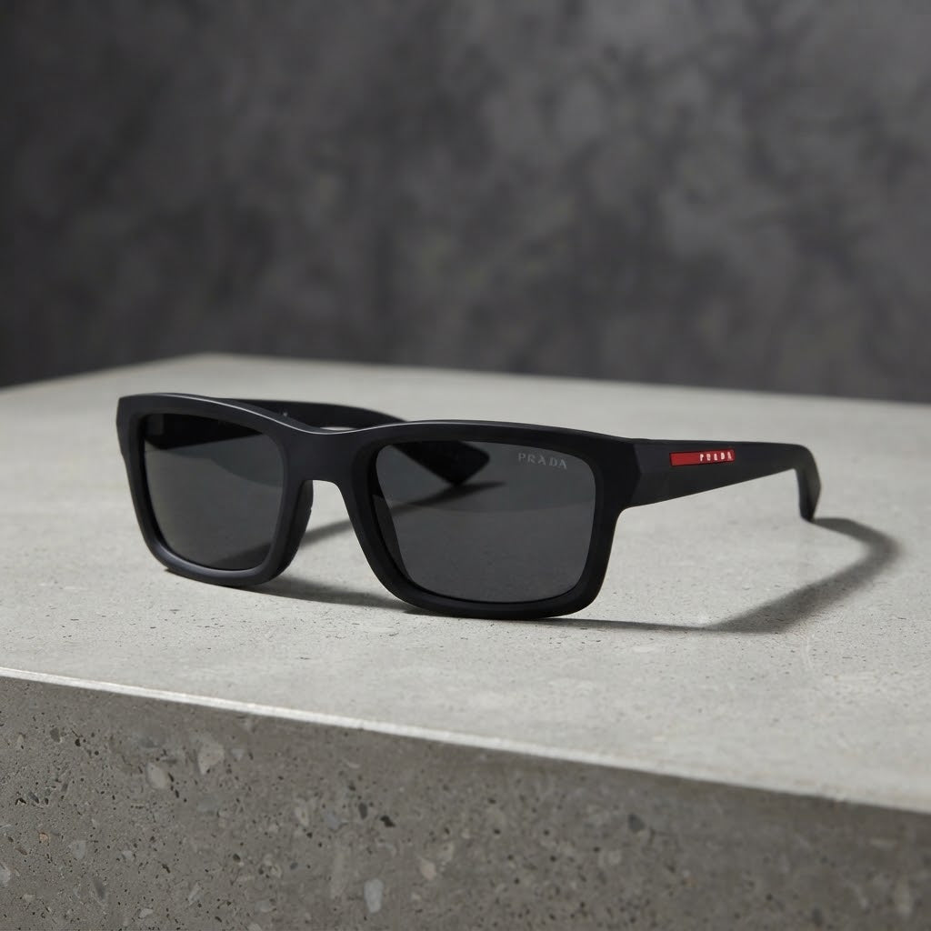 Prada Linea Rossa Matte Black Rectangular Sunglasses