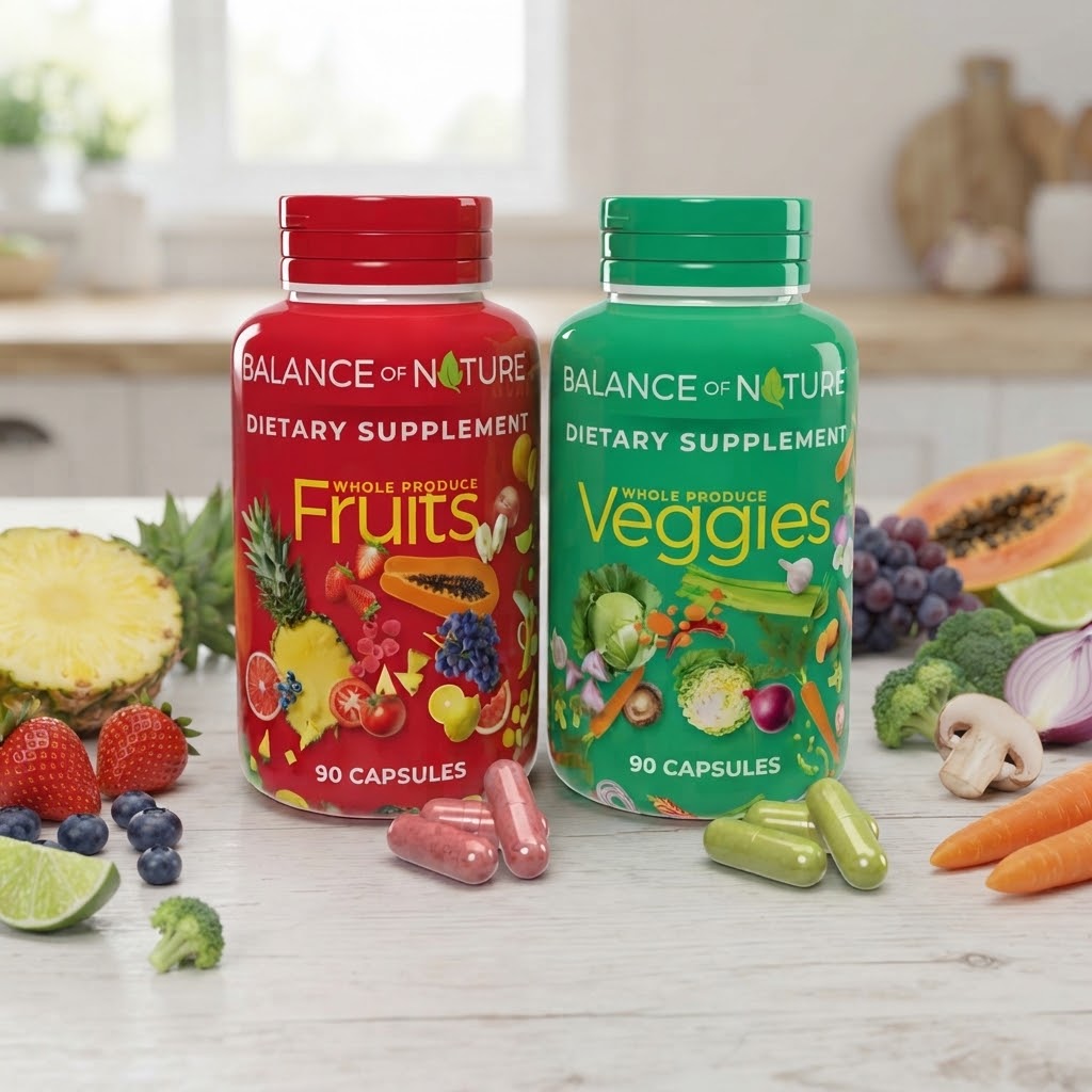 Balance of Nature - Whole Produce Fruits & Veggies Dietary Supplement Bundle (90 Capsules Each)