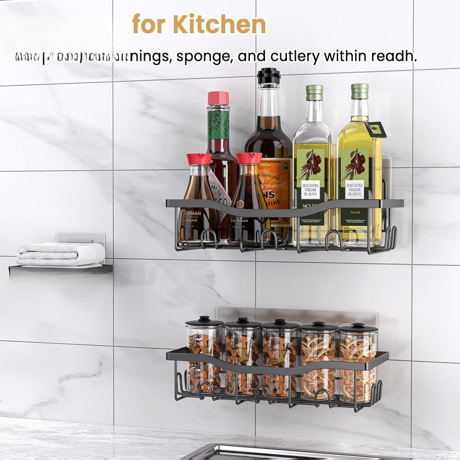 Rustproof Bathroom Organizer Hanging Shelf with reinforced hooks, showcasing hassle-free installation and sleek modern aesthetics.