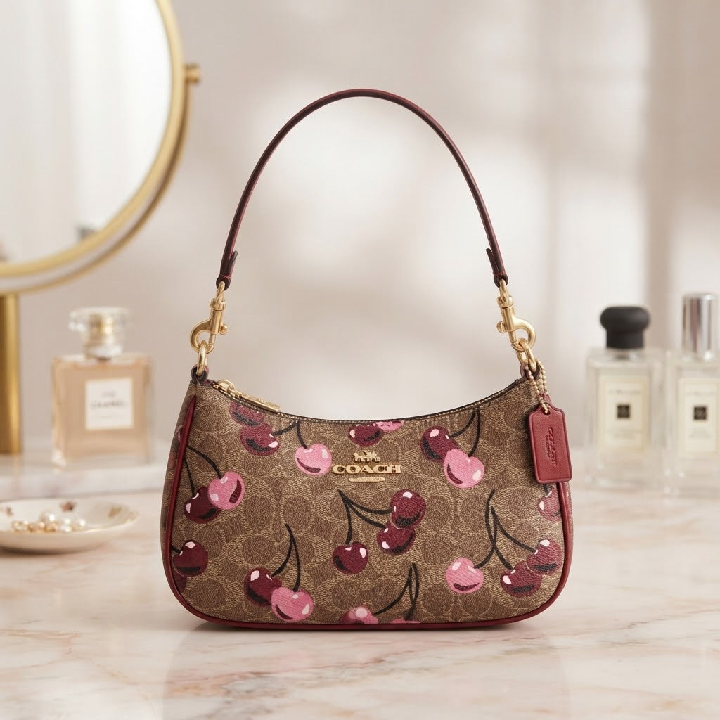 Coach Signature Cherry Print Coated Canvas Shoulder Bag