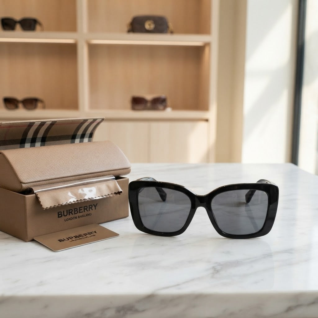 Burberry Classic Black Square Sunglasses with Case & Box Set