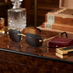 Cartier Rimless Gold-Tone & Black Sunglasses with Presentation Case