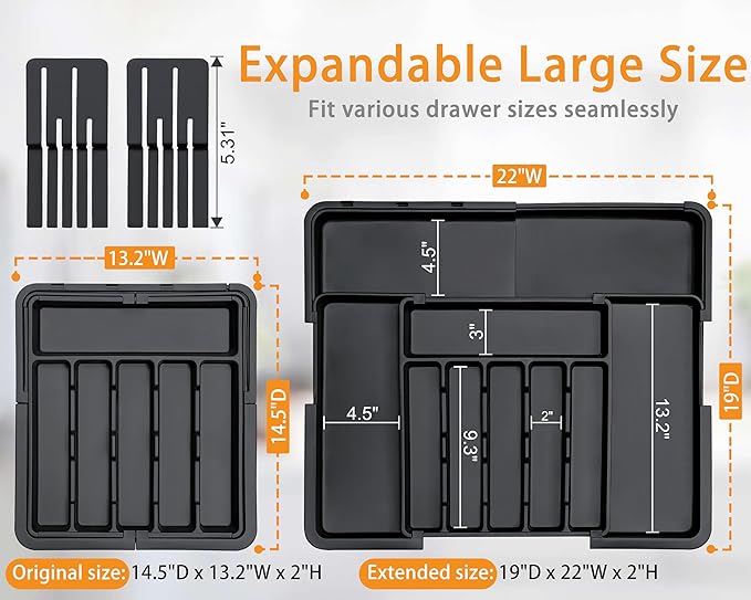Close-up view of the Multi-Compartment Black Plastic Drawer & Kitchen Gadgets Organizer featuring a durable matte finish, ideal for organizing kitchen gadgets, office supplies, or bathroom essentials.