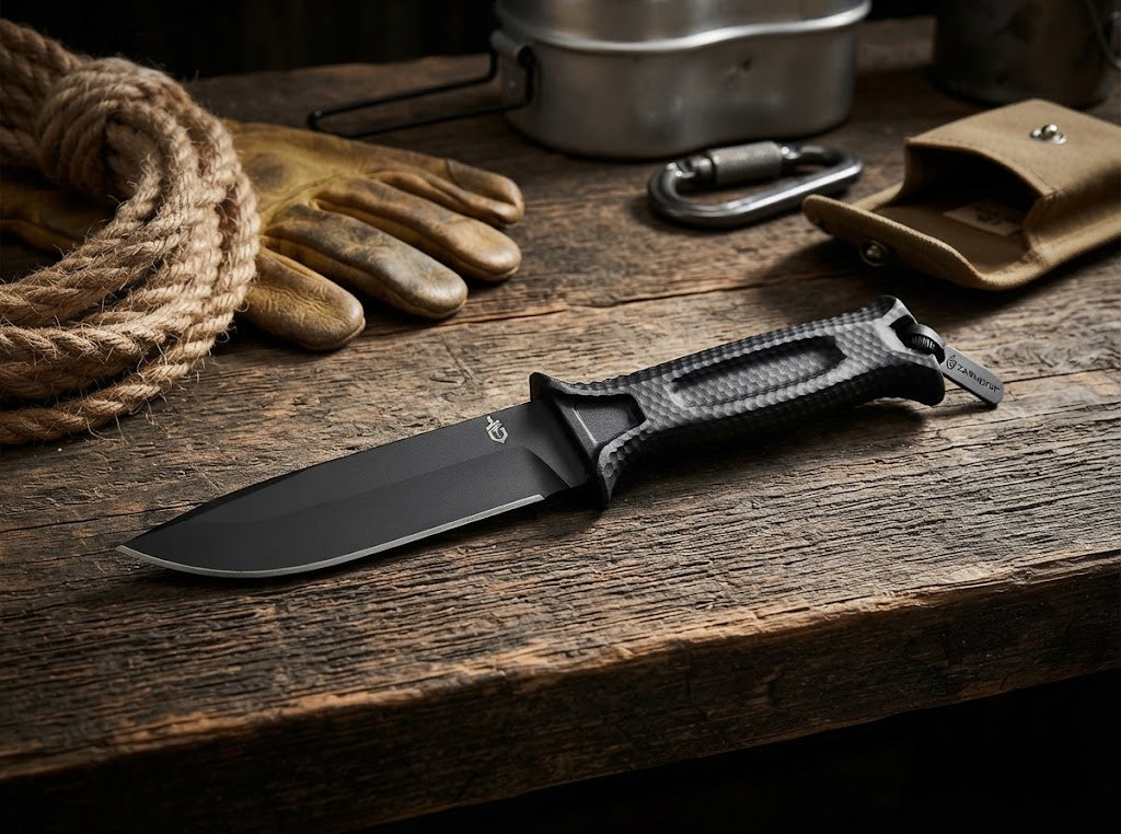 Tactical Fixed Blade Survival Knife with All-Black Finish