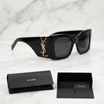 Saint Laurent YSL Monogram Black Square Sunglasses with Case & Box Set