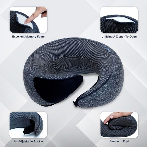 Soft and breathable Travel Cushion for Head, Neck & Shoulder Support, perfect for reducing strain and fatigue, ideal for airplane, train, or car journeys.