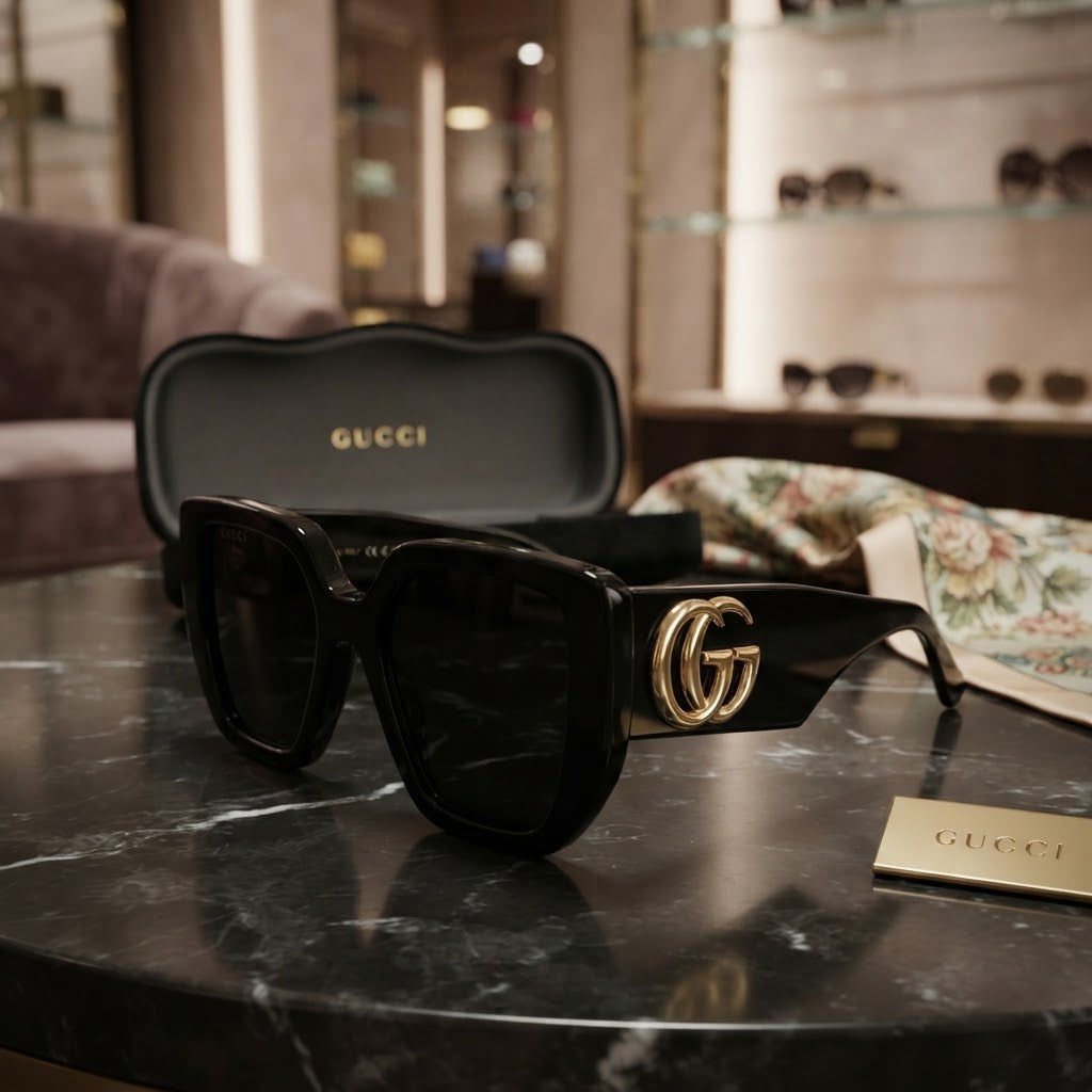Gucci Interlocking G Black Square Sunglasses with Case Set