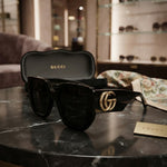 Gucci Interlocking G Black Square Sunglasses with Case Set