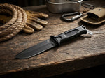 Tactical Serrated Fixed Blade Survival Knife with All-Black Finish