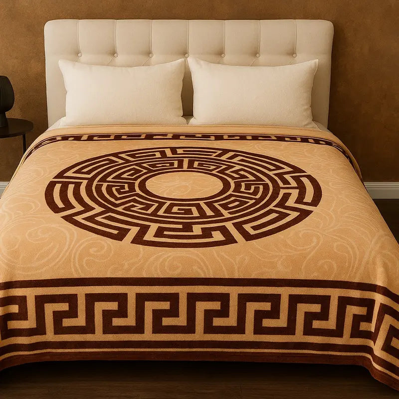 Super Soft Thermal Warm Cosy Blanket draped over a bed, demonstrating its cozy warmth and stylish versatility in home décor.