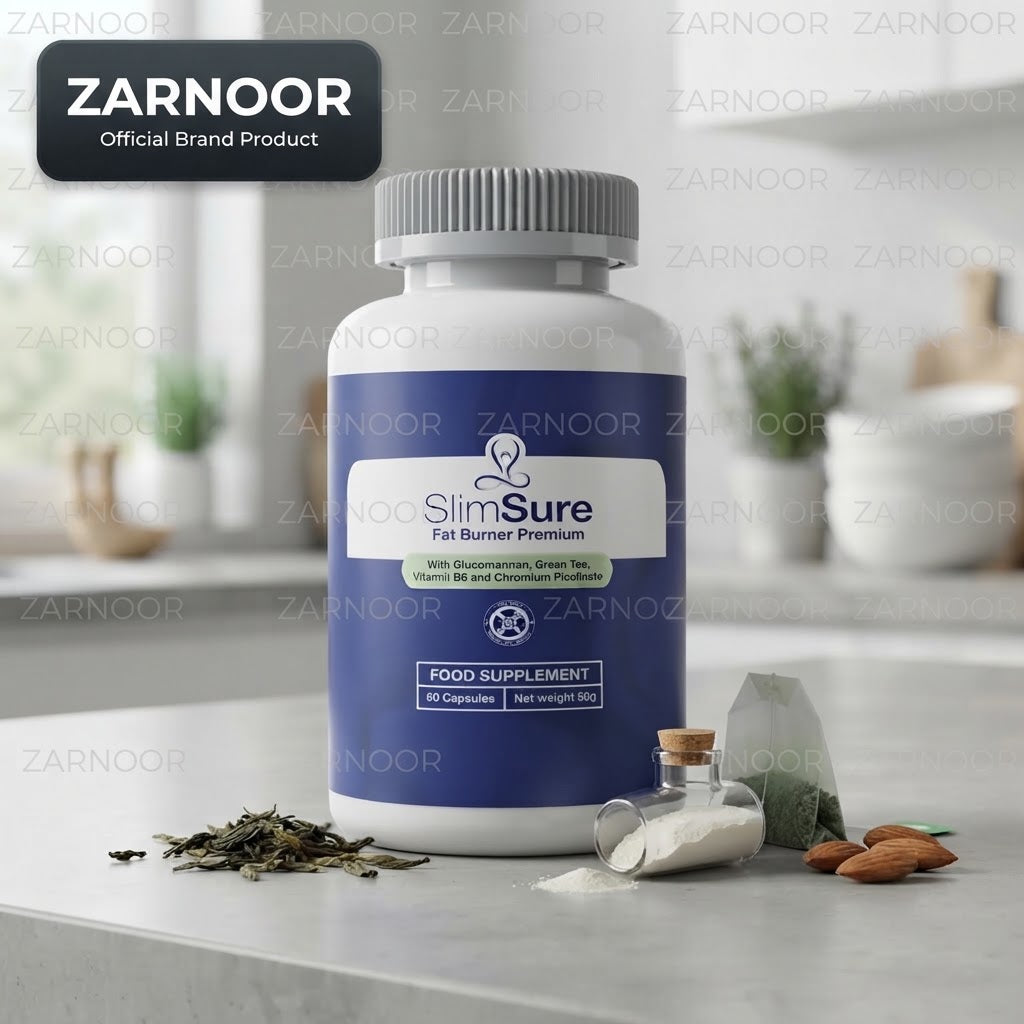 Zarnoor SlimSure Fat Burner Premium With Glucomannan, Green Tea, Vitamin B6 and Chromium Picolinate Food Supplement - 60 Capsules Zarnoor