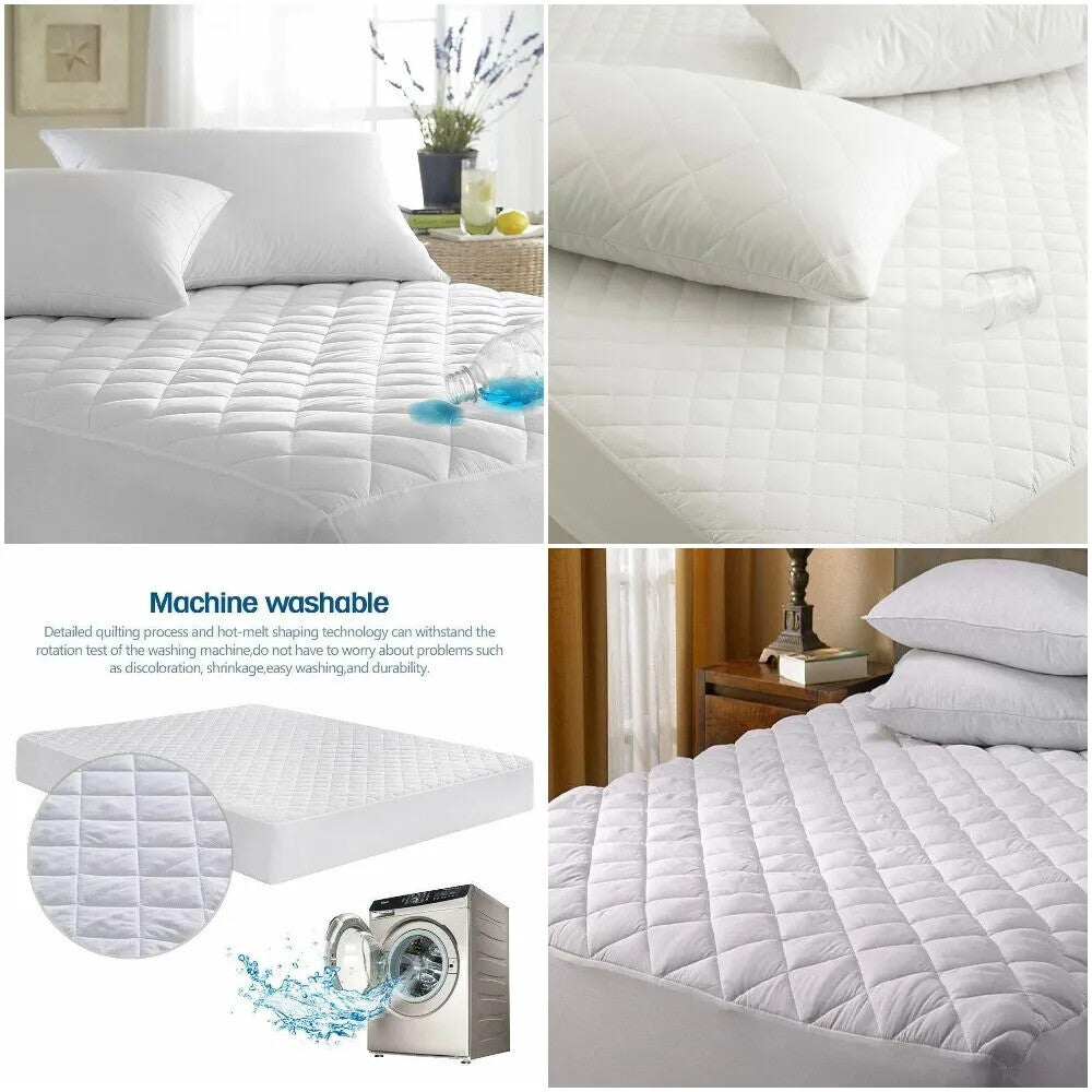Close-up view of the luxury waterproof quilted mattress protector fitted cover, demonstrating its breathable and 100% waterproof backing, ideal for a clean and comfortable sleep.