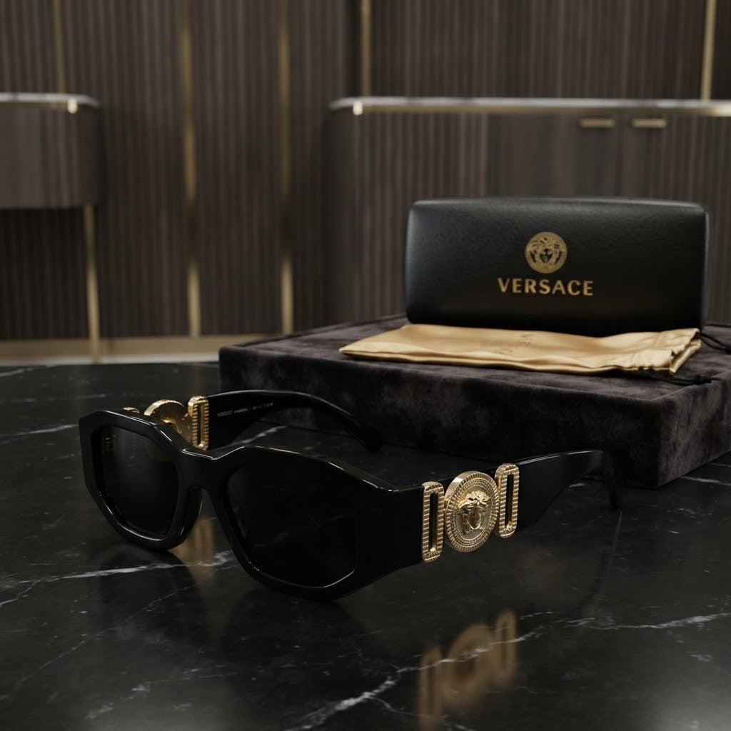 Versace Medusa Biggie Black Square Sunglasses with Case Set