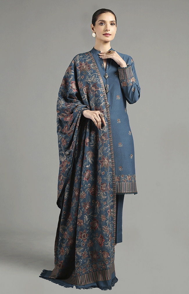 Bareeze - 3PC DHANAK EMBROIDERED SHIRT DHANAK HEAVY EMBROIDERED SHAWL DUPATTA AND TROUSER