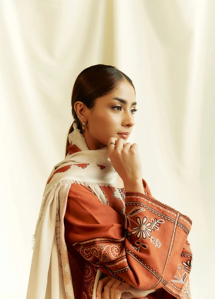 3PC Dhanak Embroidered Shirt With Digital Printed Shawl