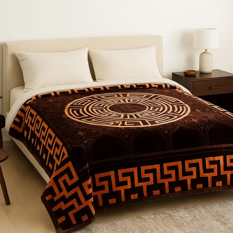 Super Soft Thermal Warm Cosy Blanket displayed on a couch, showcasing its luxurious feel and elegant color.