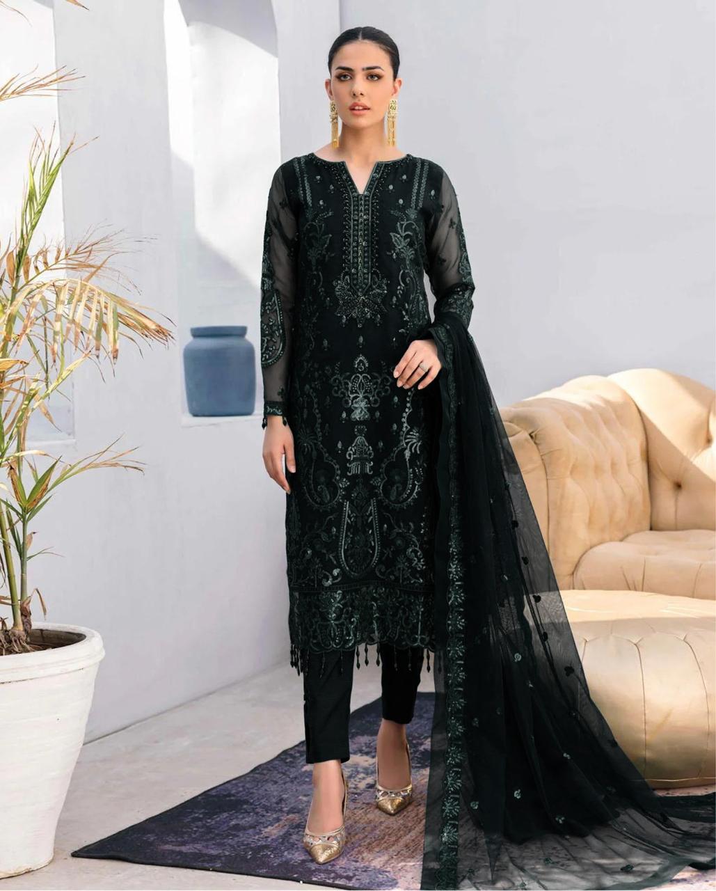 EMAAN ADEEL SOFT NET HEAVILY EMBROIDERY WITH HAND WORK 3 PIECE UNSTITCHED