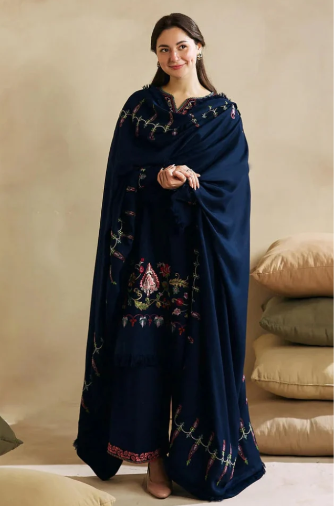 PC Unstitched Dhanak Embroidered Shirt with Embroidered Dhanak Shawl and Trouser