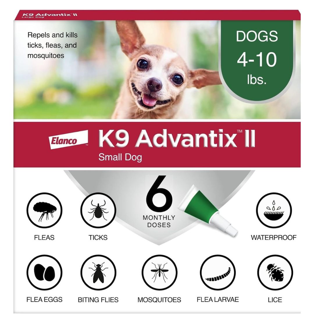 K9 Advantix II Flea, Tick & Mosquito Treatment for Small Dogs (4-10 lbs) – 6 Doses