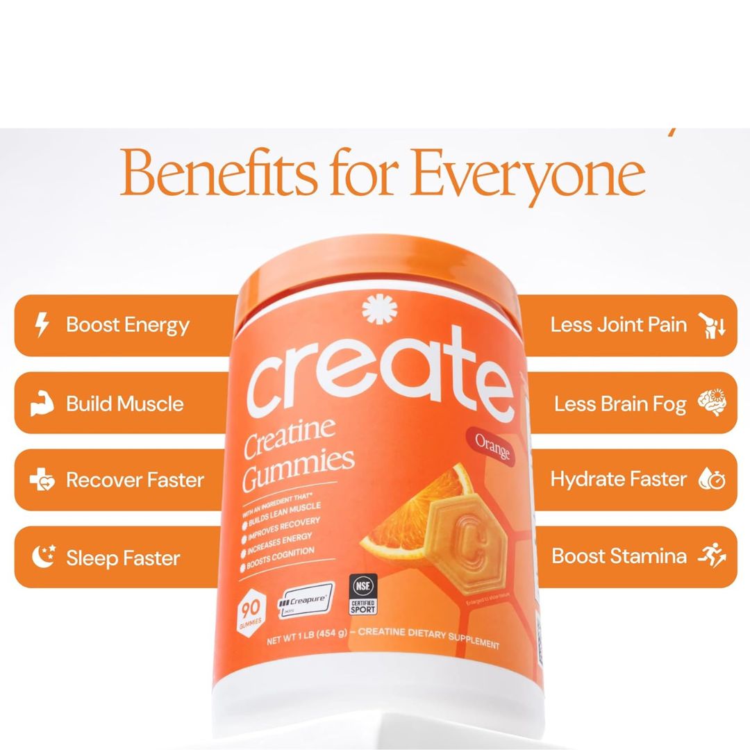 Create Creatine Monohydrate Gummies – Orange Flavor (90 Count)