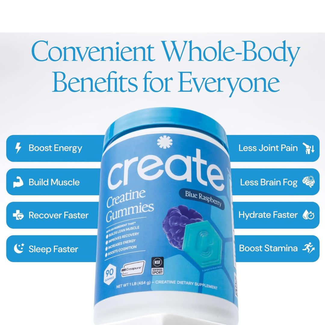 Create Creatine Monohydrate Gummies – Blue Raspberry (90 Count)
