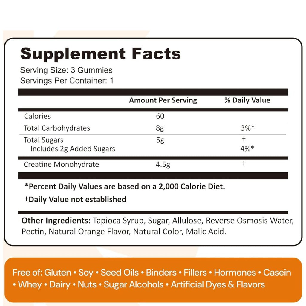 Create Creatine Monohydrate Gummies – Orange Flavor (90 Count)