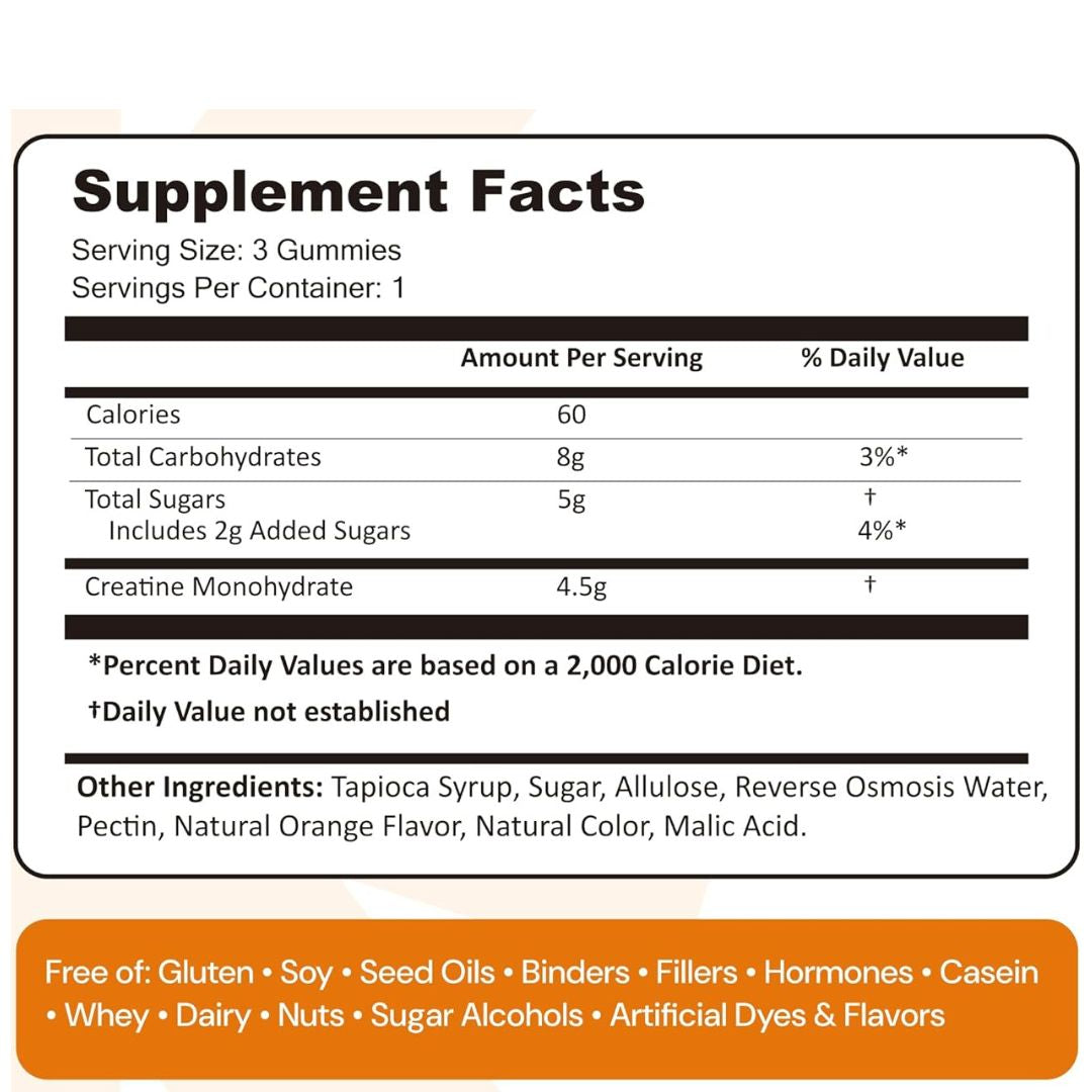 Create Creatine Monohydrate Gummies – Orange Flavor (90 Count)