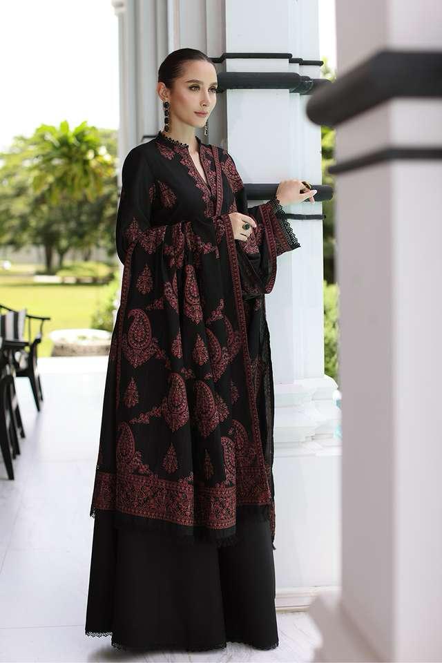 Bareeze 3PC Embroidered Karandi Suit with Heavy Embroidered Shawal