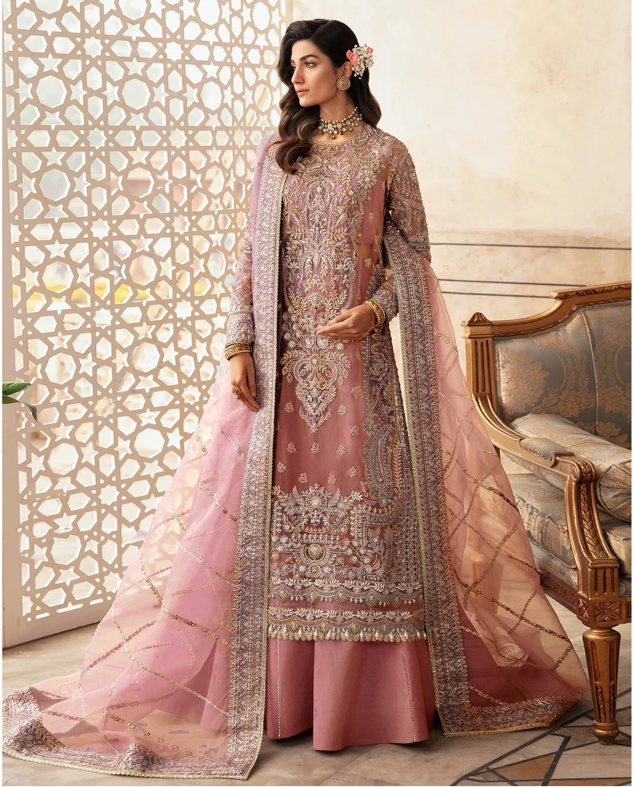 SAFFANA SOFT ORGANZA HEAVILY EMBROIDERY  DRESS 3 PIECE UNSTICHED