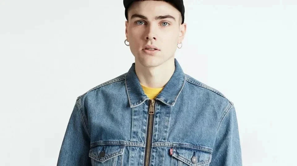 LEVI'S PREMIUM 797170000 Men's Trucker Denim Jeans Jacket Blue Zipper (SIZE XL)