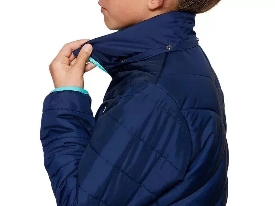 Asics 2034A077-400 Kids Insulated Jacket Blue Hooded Windbreaker (Size M, L, XL)