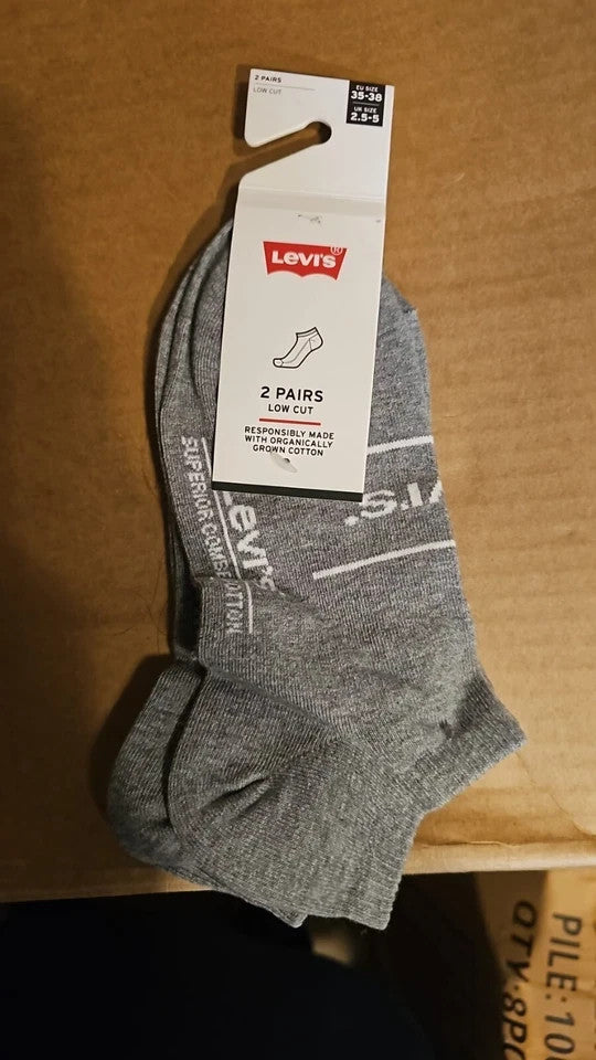 Levi's Mens 2 pair Low Cut Socks Warm Thick Heel Toe Protection (Size UK 2.5-5)