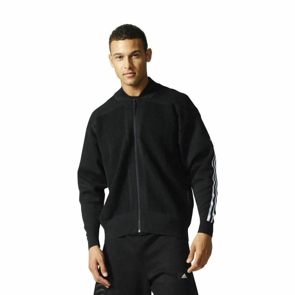 Adidas B46993 Men's Jacket Black Knit Bomber Sweatshirt Yoga (Size S) RRP £69