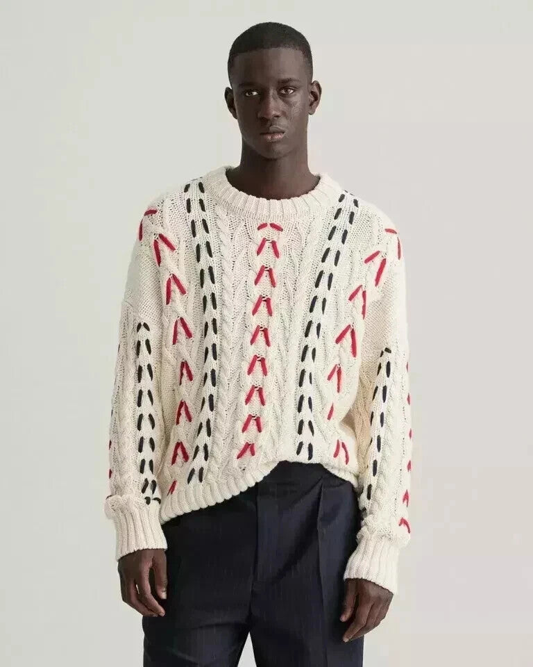 Gant Mens Textured Winter Warm Knit Crew Neck Sweater Jumper (Size 2XL) RRP £190
