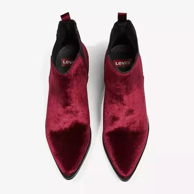 LEVI'S GAIA Velvet Red Women's Comfortable Heels Ankle Boots Shoes (Size UK 6.5)