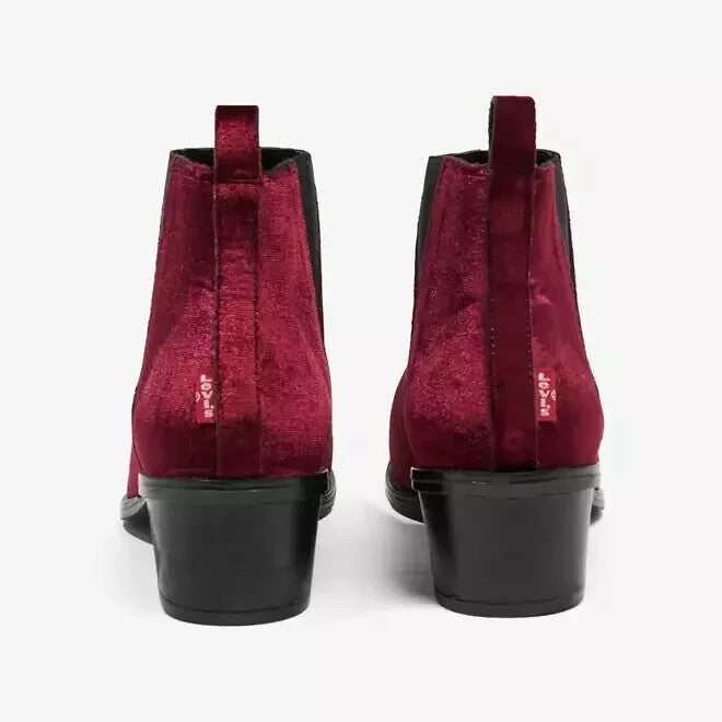 LEVI'S GAIA Velvet Red Women's Comfortable Heels Ankle Boots Shoes (Size UK 6.5)