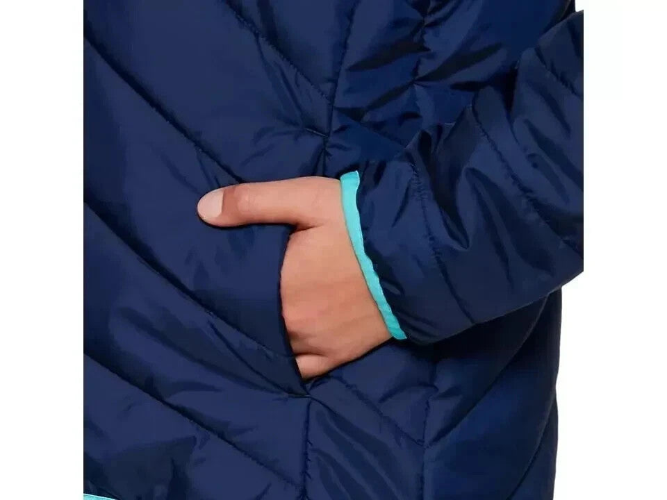 Asics 2034A077-400 Kids Insulated Jacket Blue Hooded Windbreaker (Size M, L, XL)