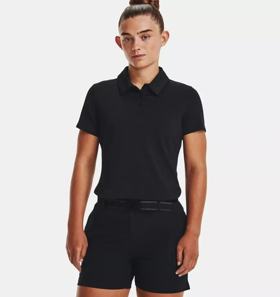 Under Armour Women's Tennis Golf Running Gym Polo Shirt Black 4 WAY STRETCH (M)
