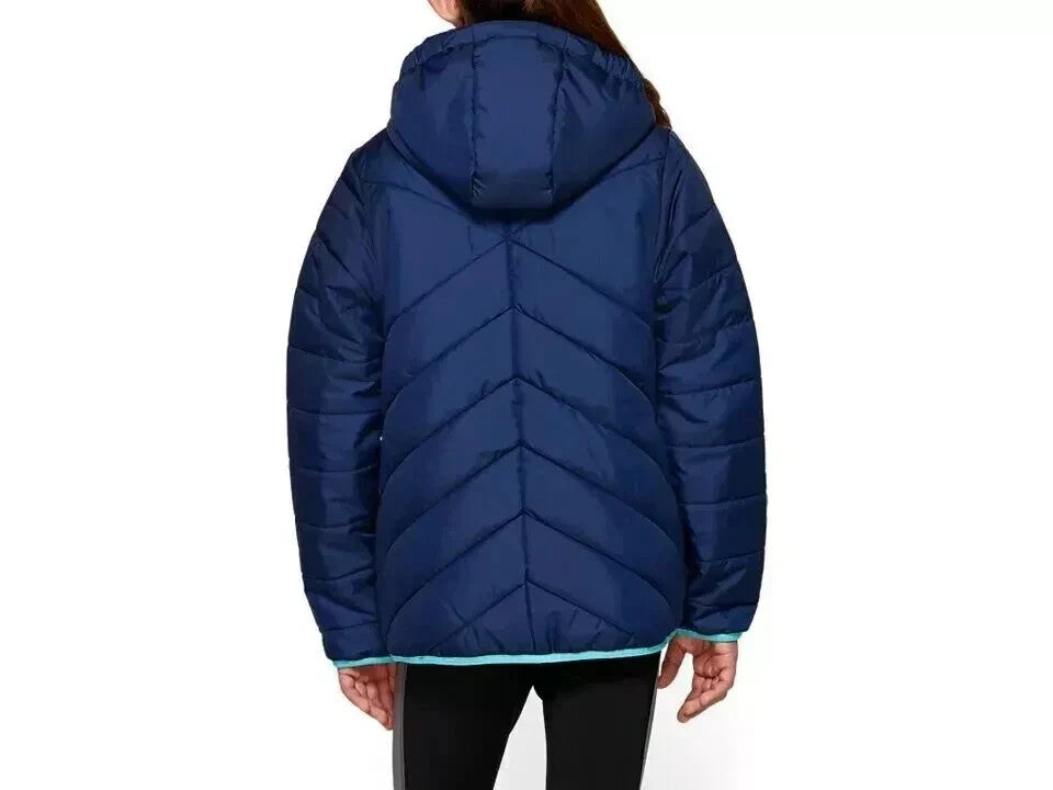 Asics 2034A077-400 Kids Insulated Jacket Blue Hooded Windbreaker (Size M, L, XL)