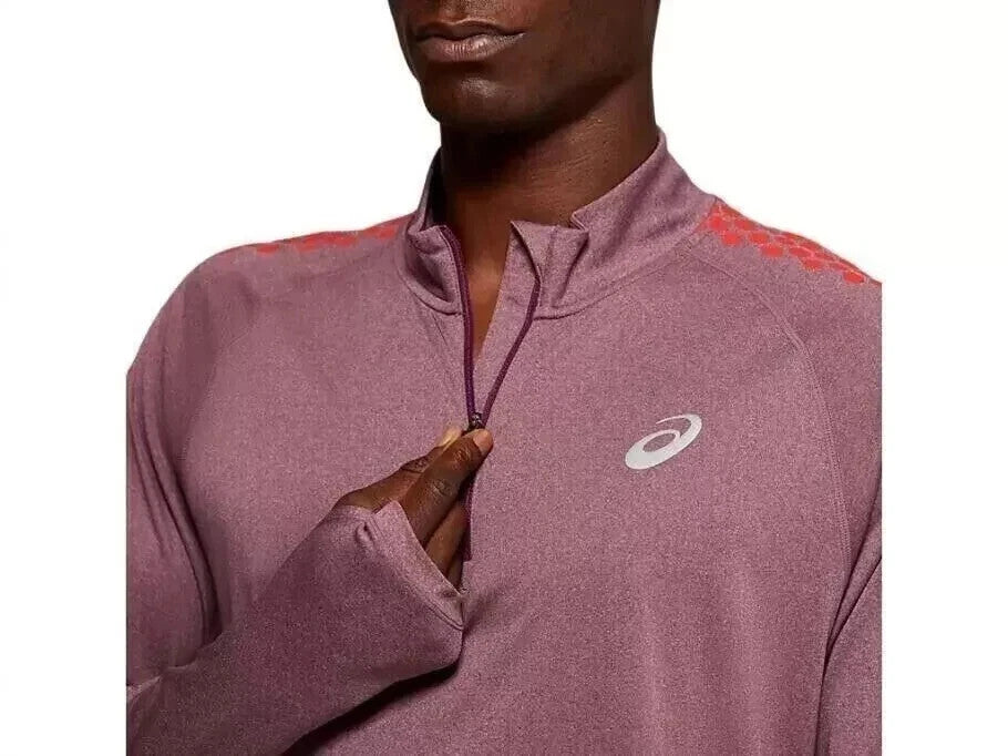 Asics 2011A716-500 Men 1/2 Zip Top Heather Sweatshirt Purple LS Shirt (Size 2XL)