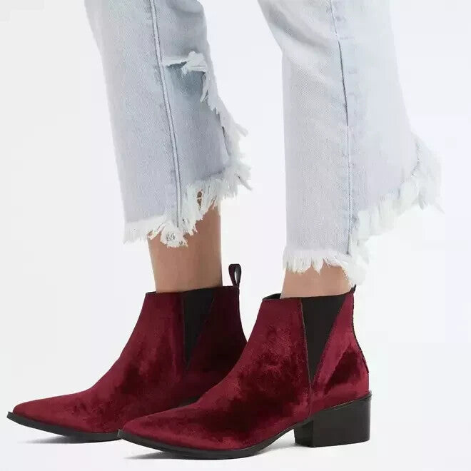 LEVI'S GAIA Velvet Red Women's Comfortable Heels Ankle Boots Shoes (Size UK 6.5)