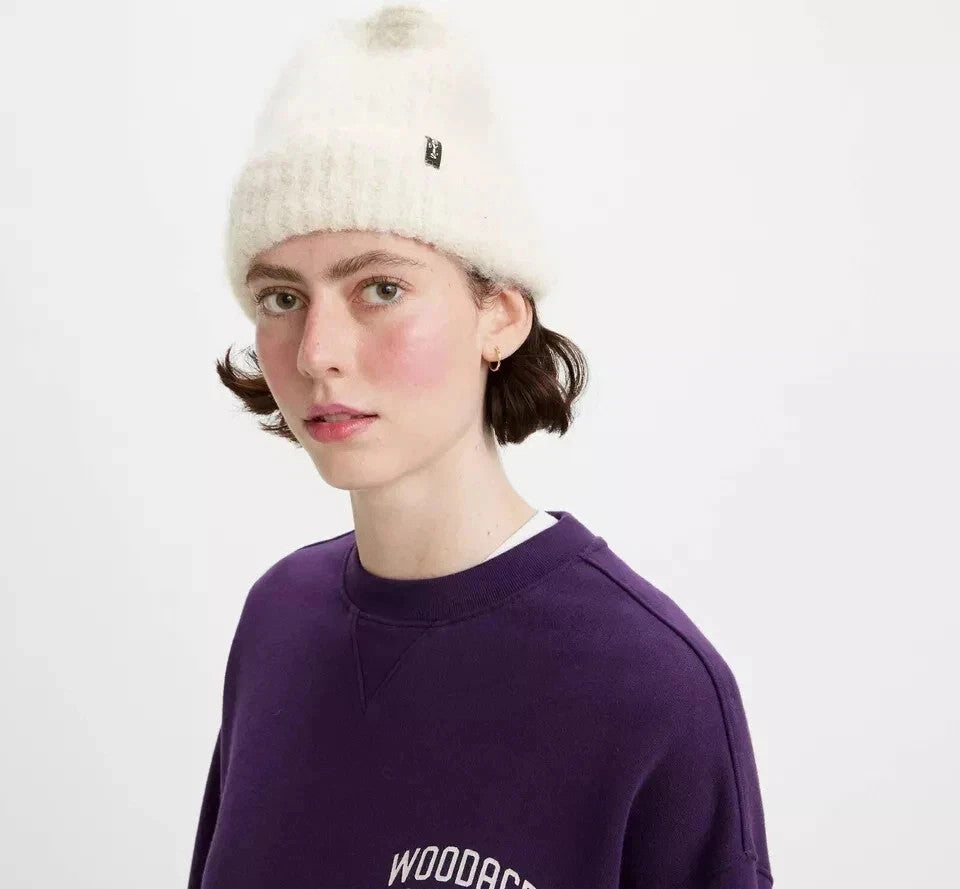 Levi's D78290003 Women's FUZZY BEANIE Wool Cap Hat Off-White Beanie One Size