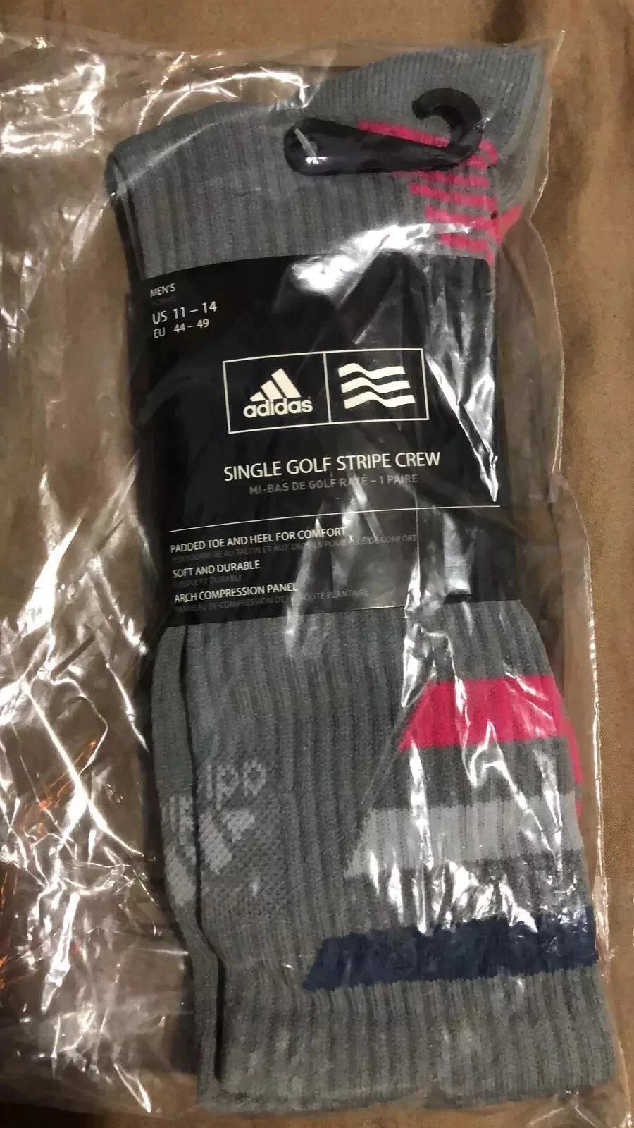 ADIDAS Unisex Golf AE7457 Single 3-STRIPE Crew Socks Fully Padded (Size US 7-14)