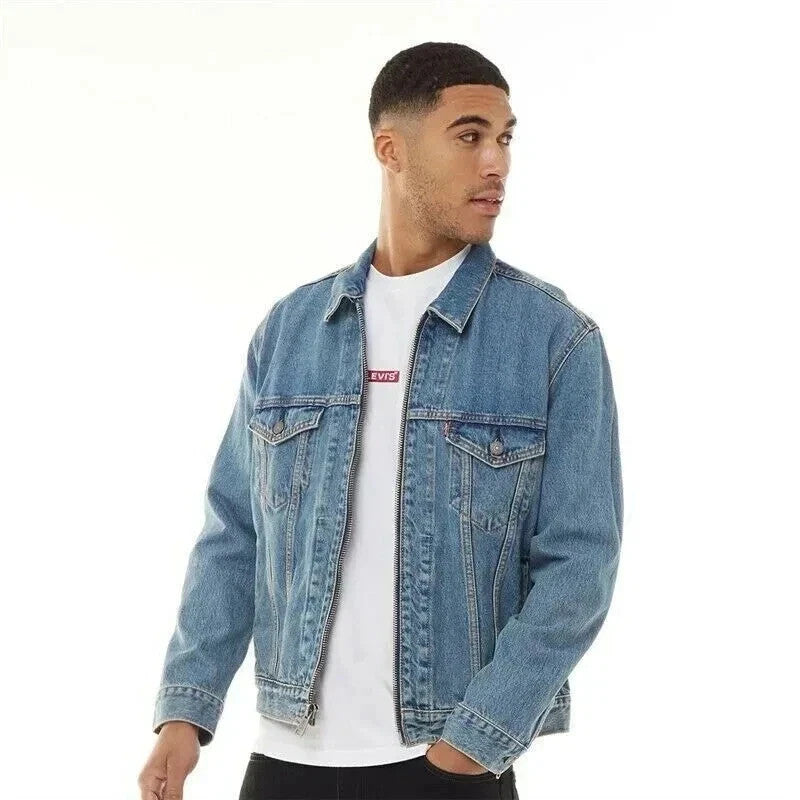 LEVI'S PREMIUM 797170000 Men's Trucker Denim Jeans Jacket Blue Zipper (SIZE XL)