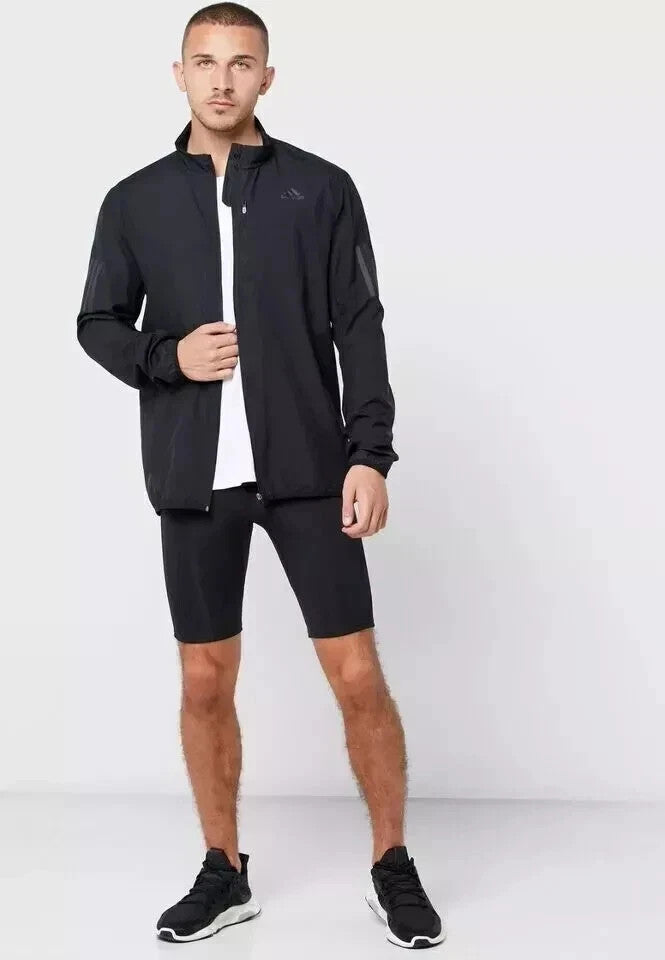 Adidas DQ2537 Men's Own The Run Jacket Windbreaker Black Gym Yoga (Size Small)