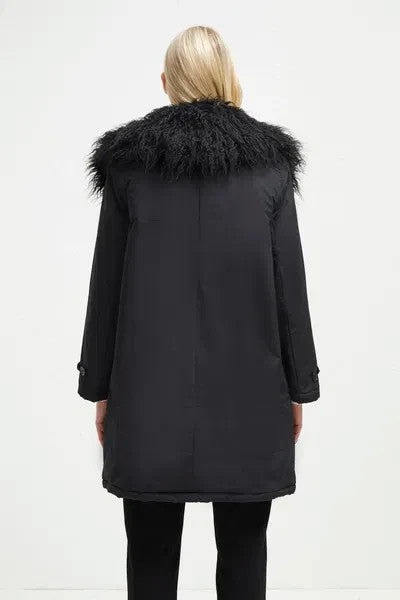 FRENCH CONNECTION Women's Marlow Utility Faux Fur Parka Coat Black Jacket SIZE S