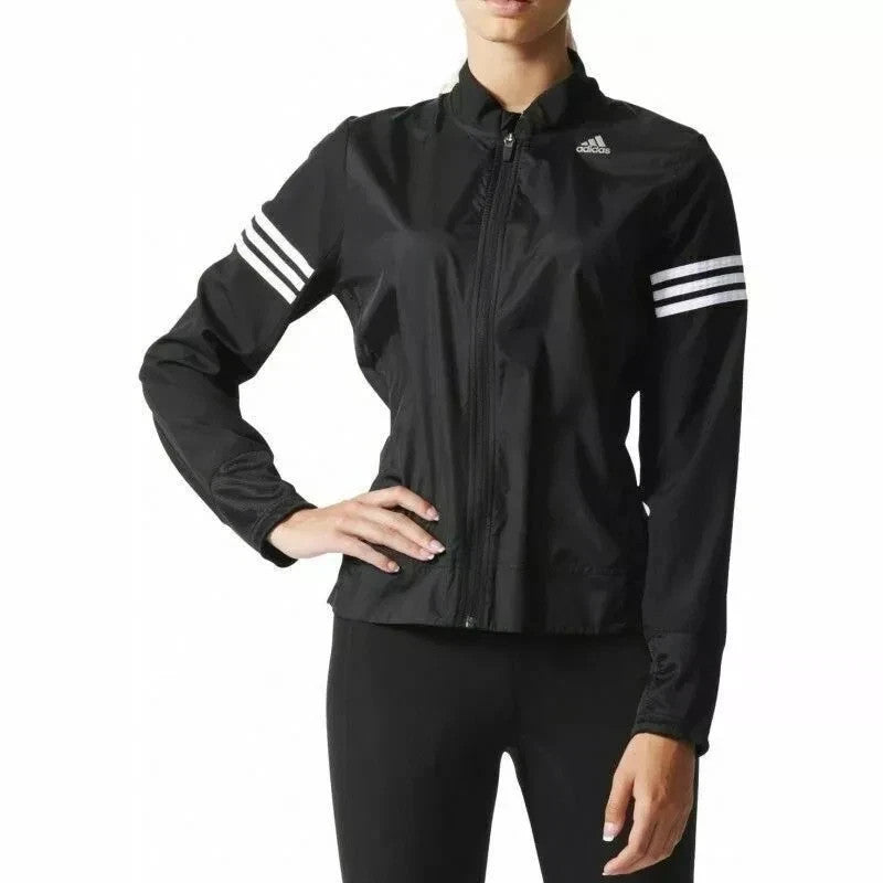 ADIDAS AA5639 Women's Response Windbreaker Jacket Black Top Zipper Gym (Size M)