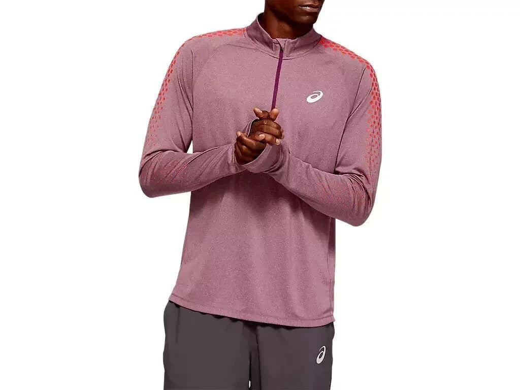 Asics 2011A716-500 Men 1/2 Zip Top Heather Sweatshirt Purple LS Shirt (Size 2XL)