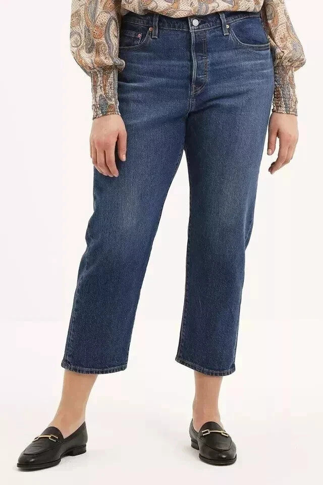 Levi's Plus 501 Cropped High Waist Mom Jeans Denim Jeans Blue (Plus Size 22, 24)